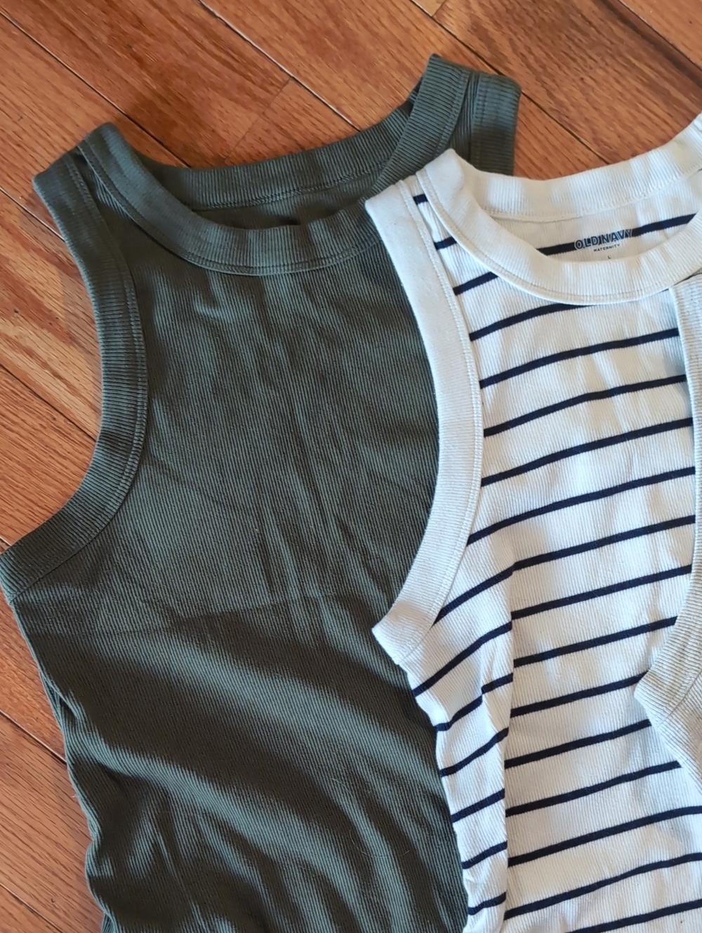 Maternity Tank Top Trio - Gray, White/Black Stripe, Olive - Picture 2 of 3